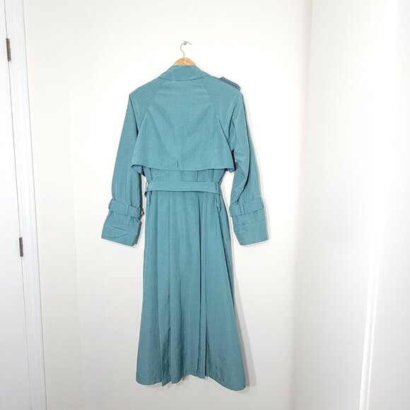 Luba Paris Vintage Teal Green Trench Double Breasted Tie Waist Long Sleeve Coat - Picture 11 of 14